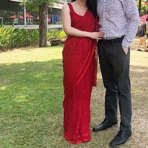 Beautiful Red Saree/Sari Dress with Blouse Size Sm